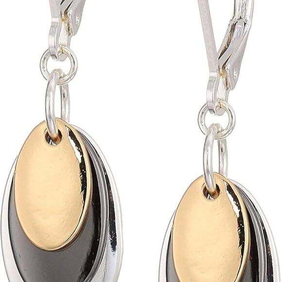 Stylish Tri-Tone Drop Earrings: Lightweight Oval Design with Lever Back Comfort - Picture 1 of 2